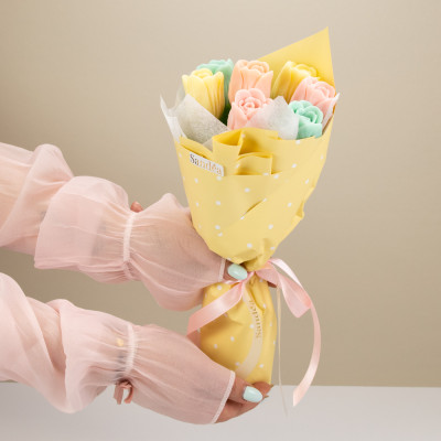 SANDEA Tulip Bloom Pastel Sandéa - 2 - Ručno izrađen buket pastelnih tulipana od biljnog voska s luksuznim mirisom orhideje i p